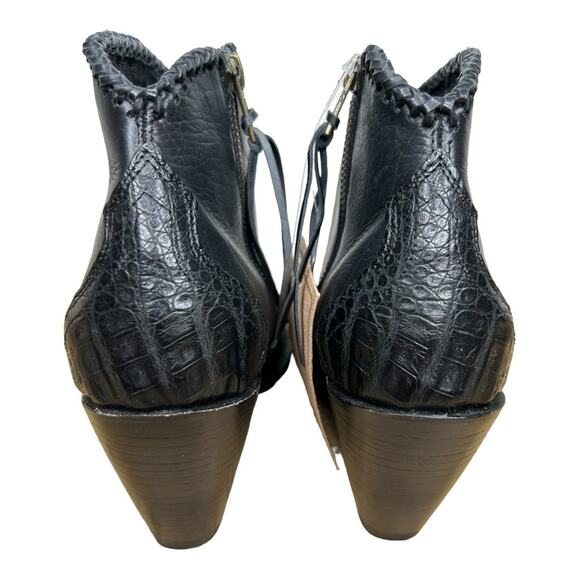 Allens Boots Black Goat Leather Reptile Cowboy Boots Bootie Size 8 - Picture 5 of 16